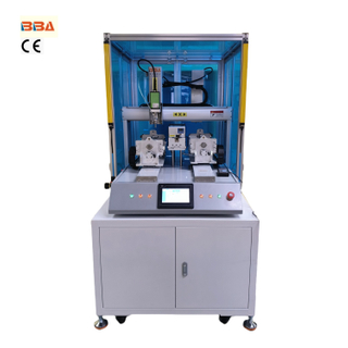 Cabinet-style dual-head (front and rear) screw-driving machine; custom-made fixture with flipping mechanism for fastening; suitable for plastic products; Chinese manufacturer.