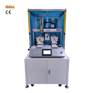 Cabinet-style dual-head (front and rear) screw-driving machine; custom-made fixture with flipping mechanism for fastening; suitable for plastic products; Chinese manufacturer.